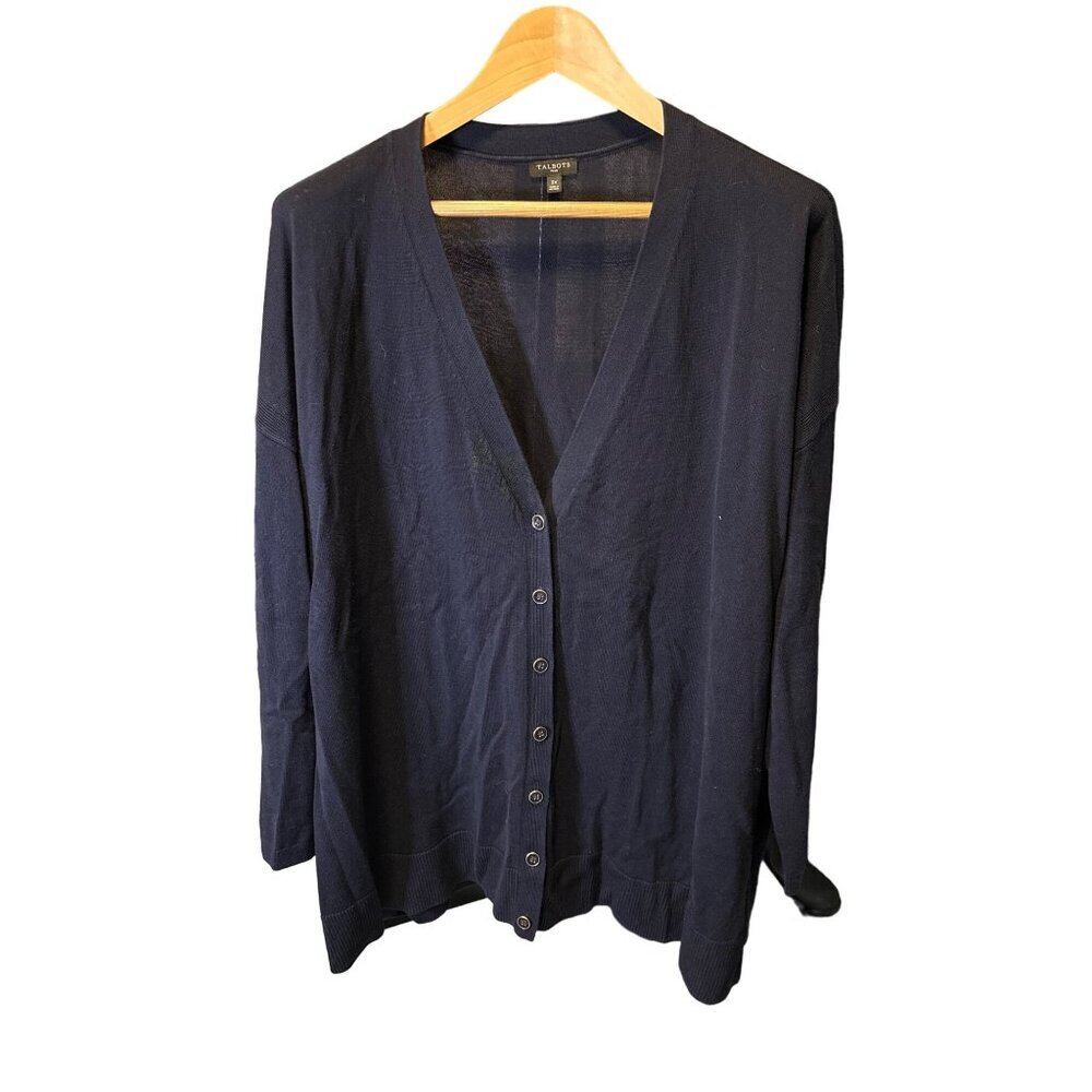 Talbots NWT Plus Navy Blue Long Sleeve V-Neck Button Up Knit Cardigan SZ 3XL